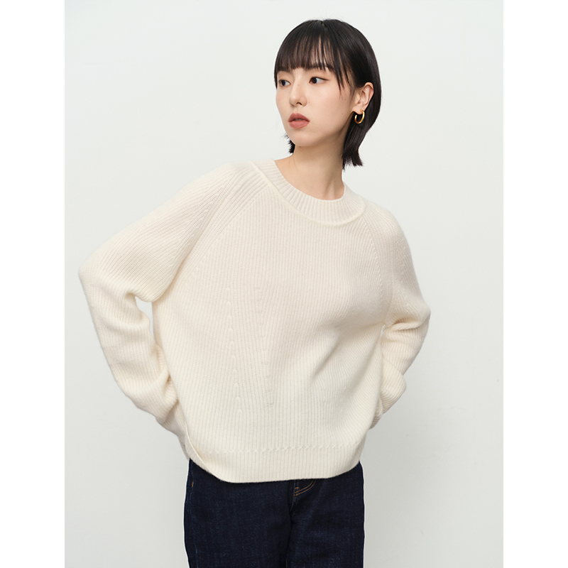 JOYK简约长袖100%山羊绒衫女套头圆领针织纯羊绒慵懒毛衣19005