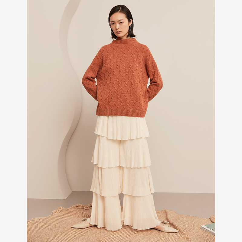 JOYK加厚100%纯山羊绒衫女套头宽松针织毛衣落肩袖慵懒风18033