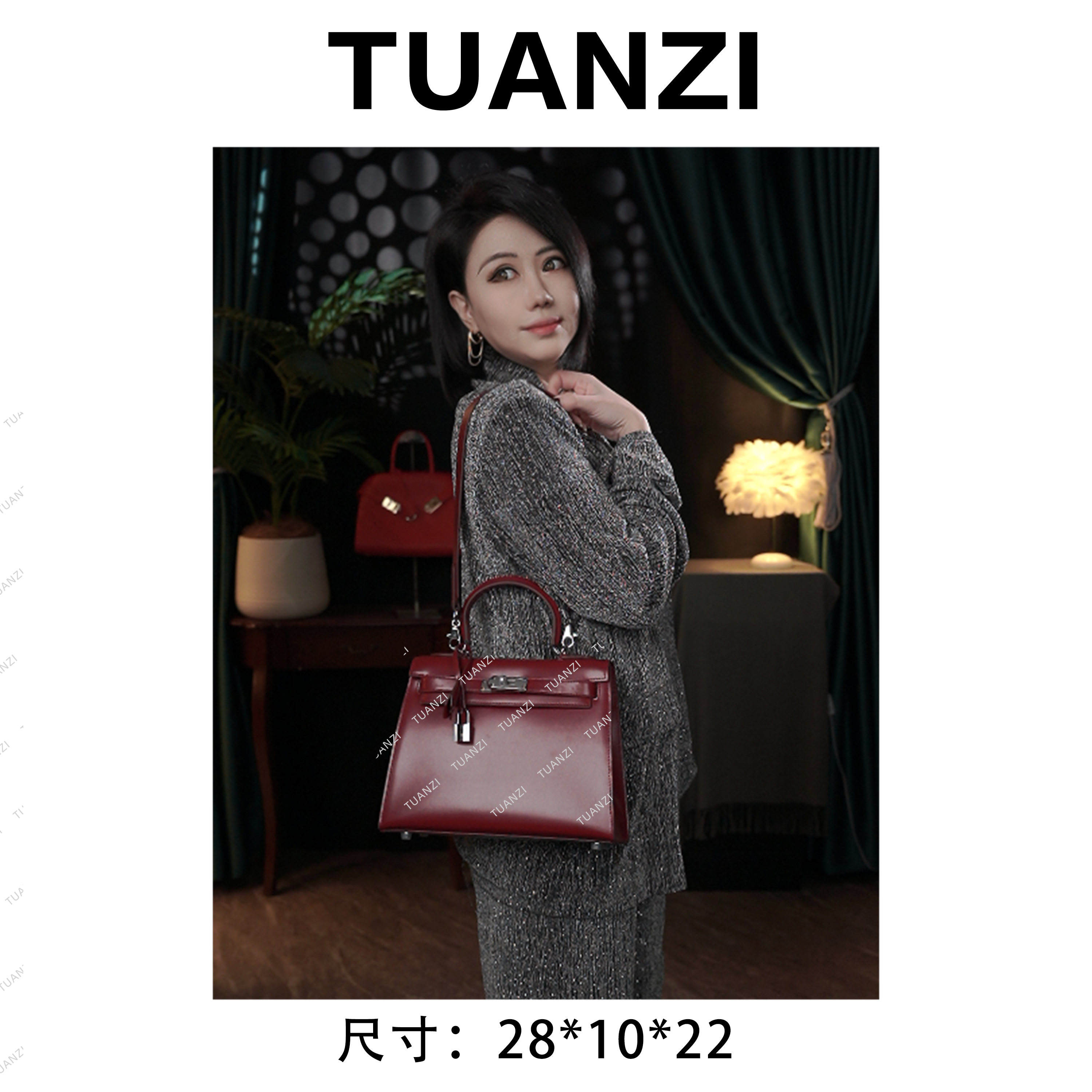 『限●定』大马中古28凯限定色头层Box牛皮女包 XKY-6821-石榴红