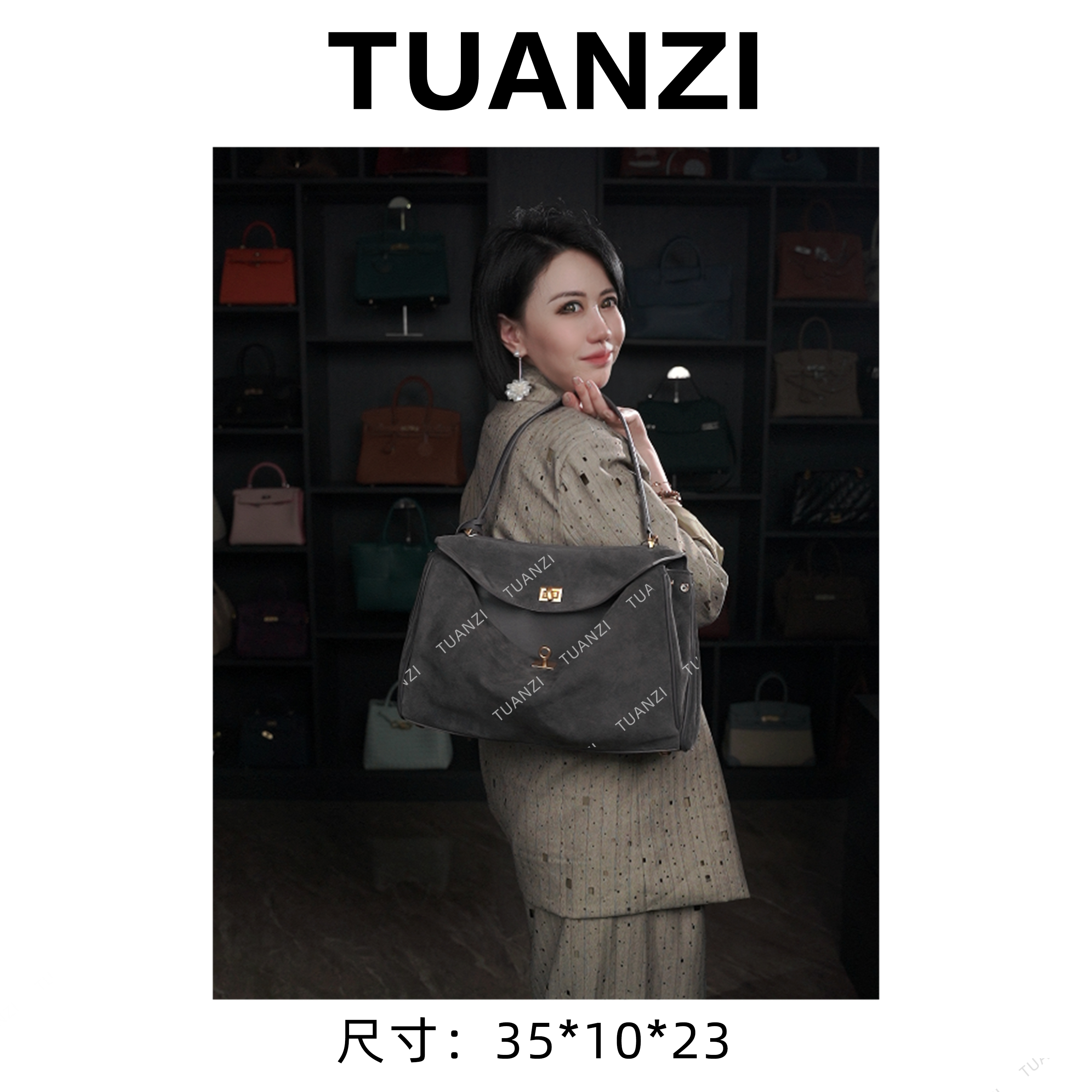 『高端玩家』巴家中号Rode头层牛皮明星同款包 XKY-3213-灰色