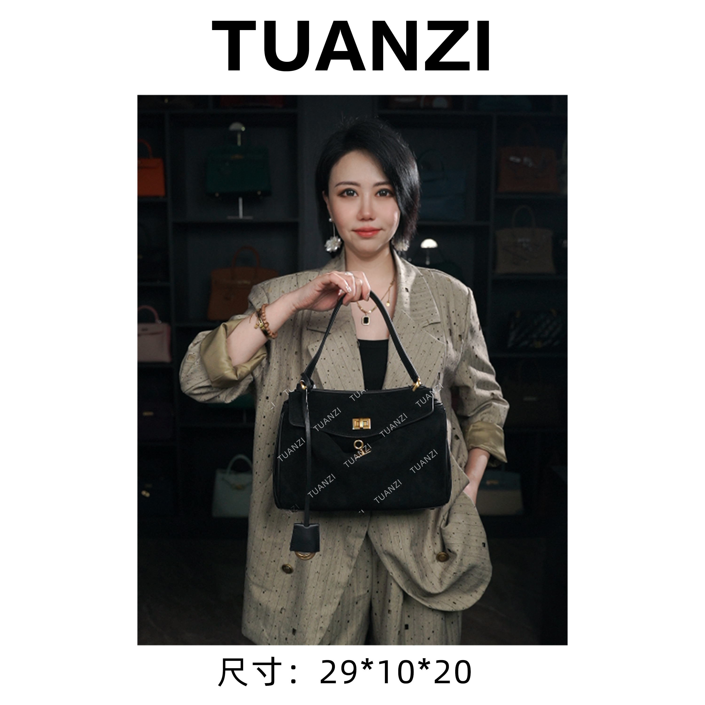 『高端玩家』巴家小号Rode头层牛皮明星同款包 XKY-3214-黑色