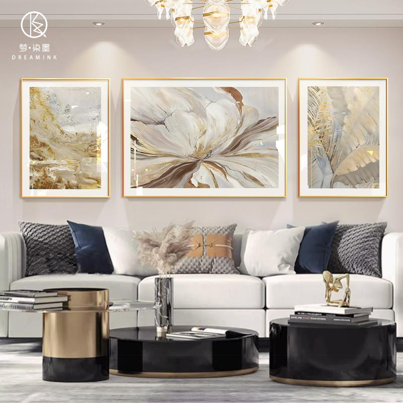 美式抽象客厅装饰画现代沙发背景墙高档大气轻奢挂画三联花卉壁画
