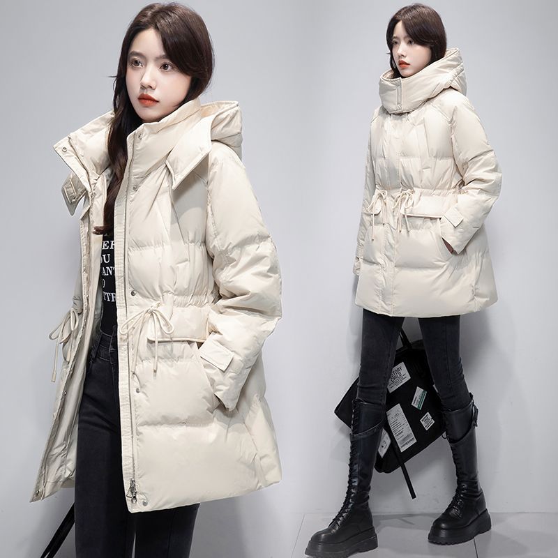 羽绒服2023新款正品爆款年女士女款中长款小个子连帽收腰显