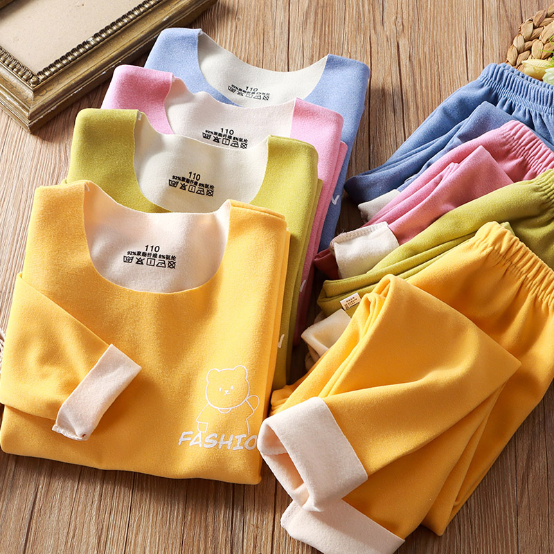 儿童双面德绒保暖套装秋衣秋裤男女童中大童秋冬保暖无痕内衣睡衣