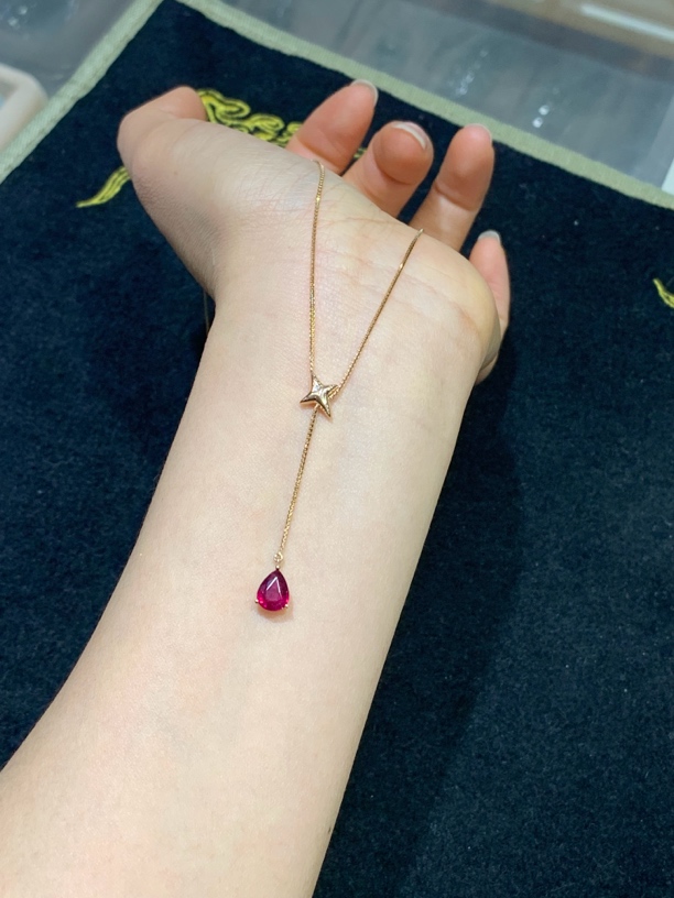 红碧玺水滴项链18k金气质轻奢时尚