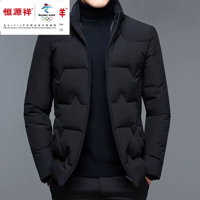 恒源祥集团冬季新款男士棉衣外套商务休闲立领纯色中青年加厚保暖