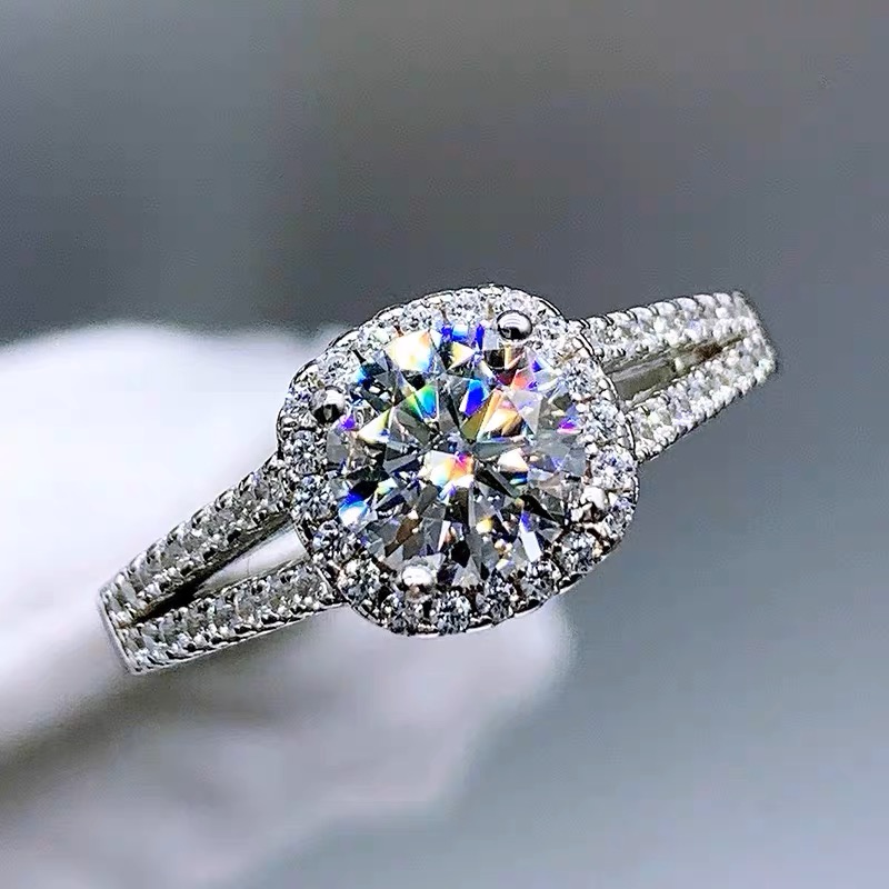 925银莫桑石戒指 【双排方包】1-2克拉高品质D色经典求婚莫桑石婚戒