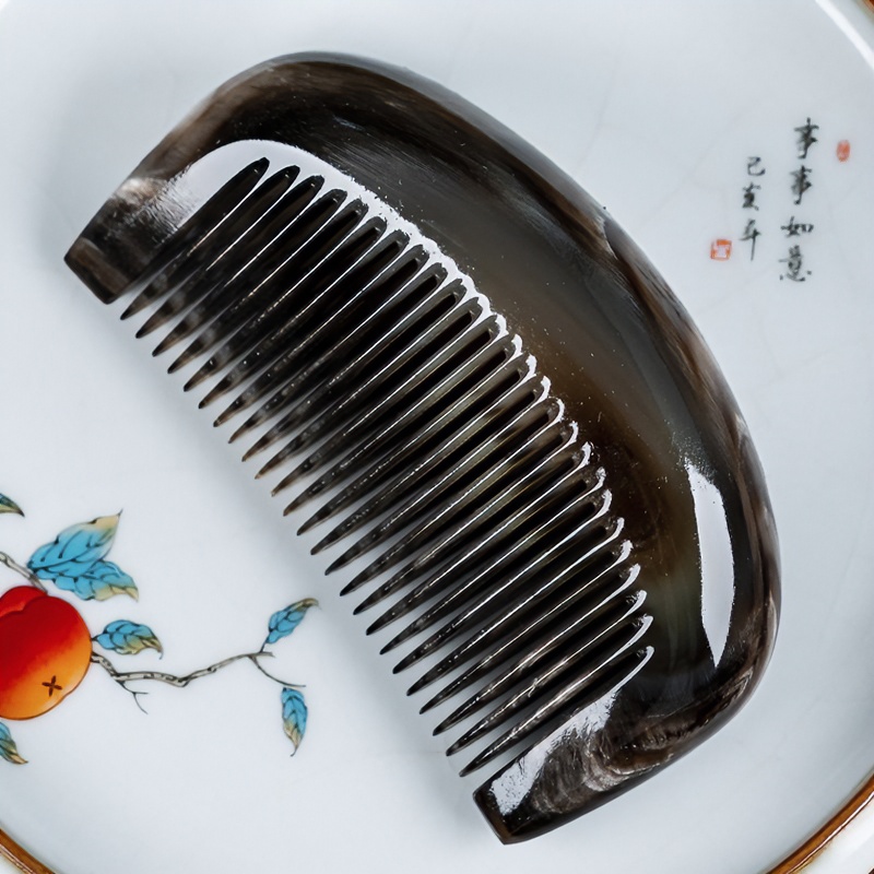 天然牛角梳白水黑金刚雕刻高端材质脸梳头部按摩梳防静电一物一拍