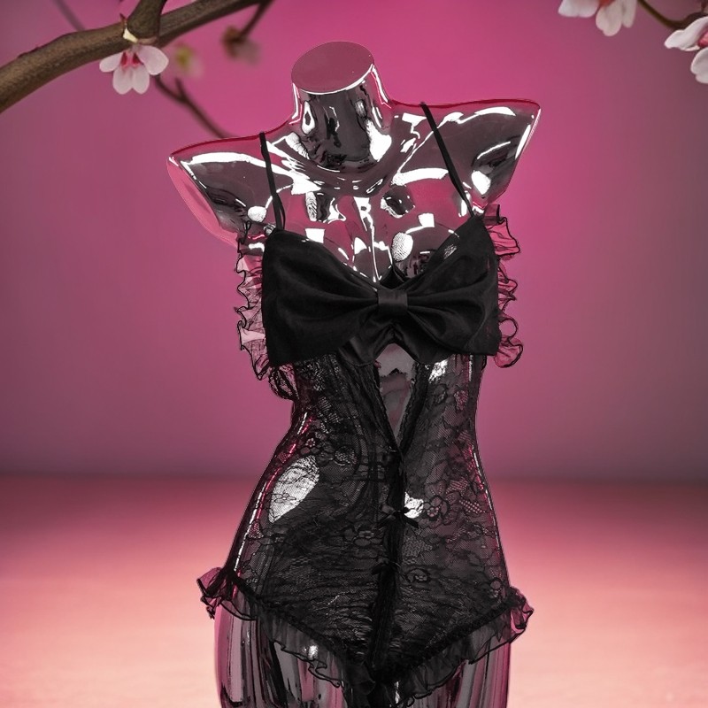 【大码】蕾丝镂空性感舒适蝴蝶结吊带睡衣女情侣约会情调睡衣