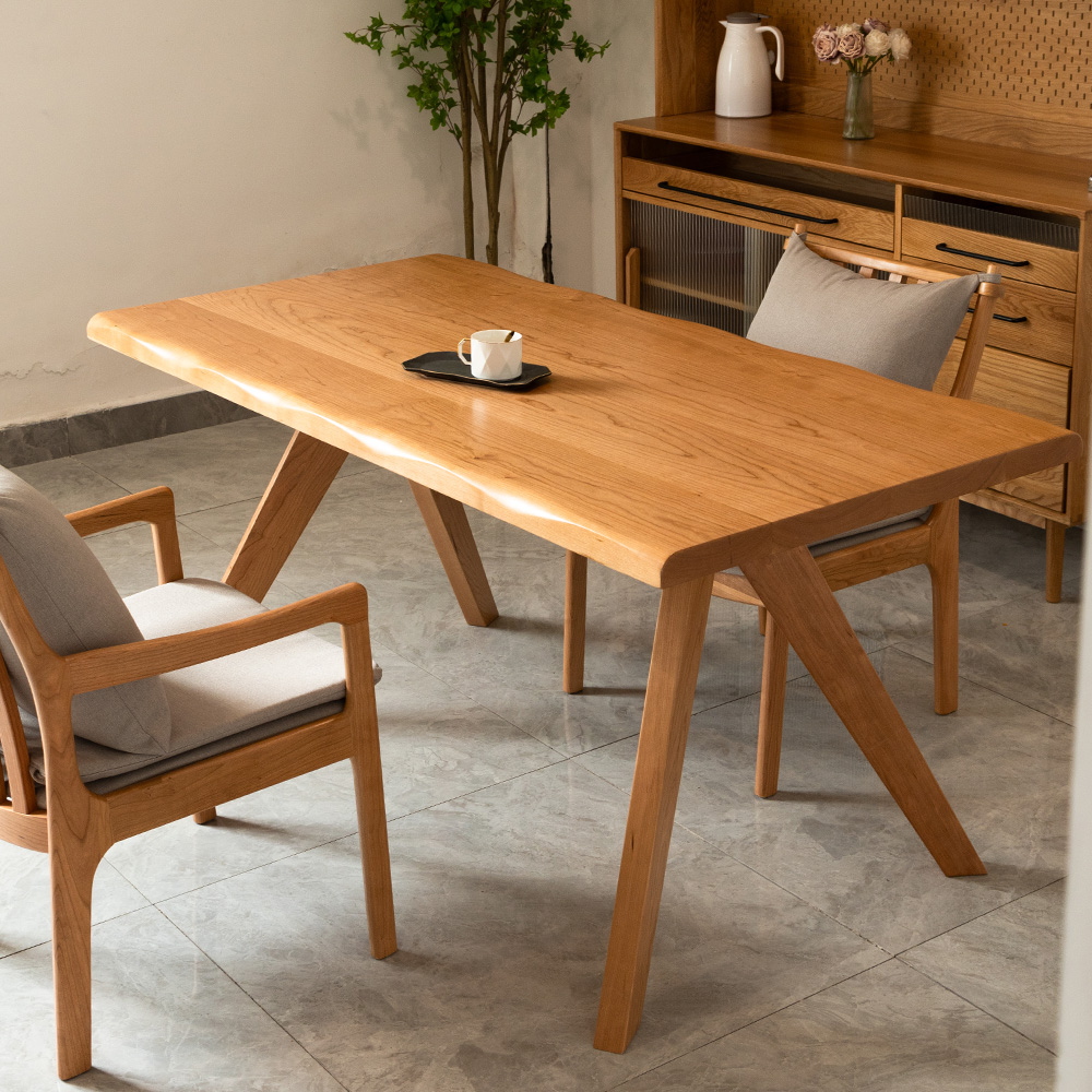 鱼树北美樱桃木大板桌实木简约鲸鱼吃饭桌北欧日式家用客厅长方形