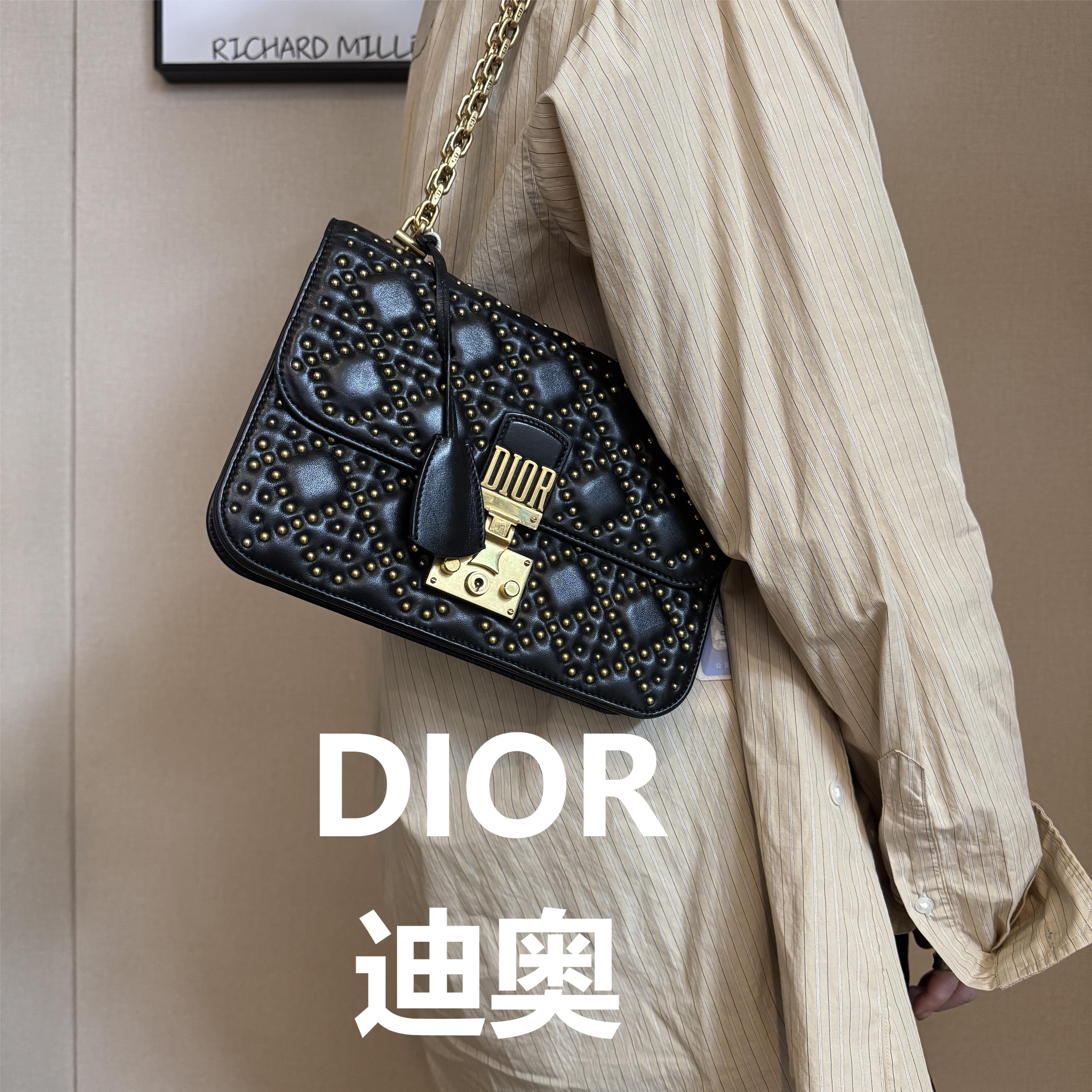 95新 DIOR/迪奥 黑色铆钉单肩斜跨包/甜甜精选/55049