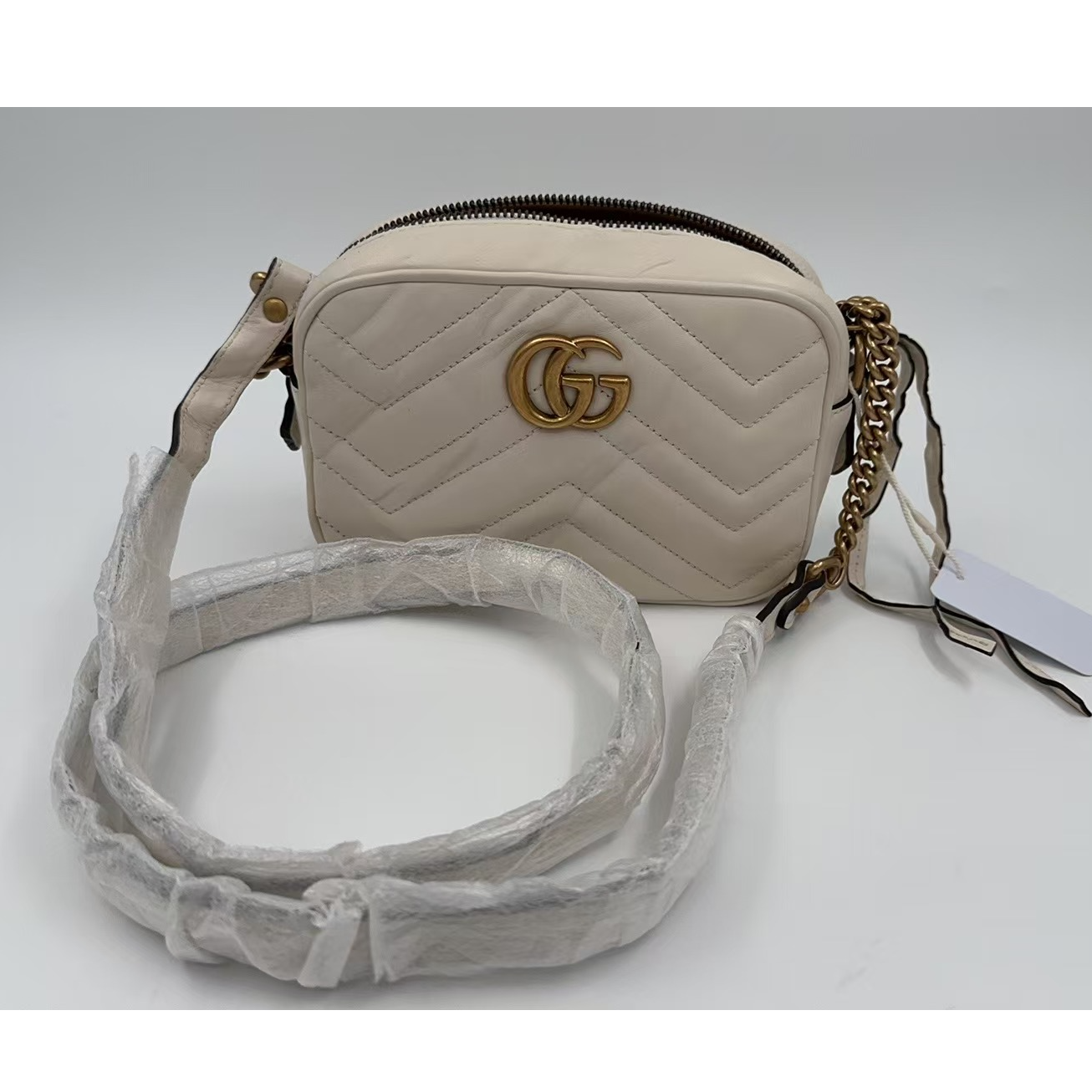 95新 GUCCI/古驰 白色马蒙相机包/云海优选/53110