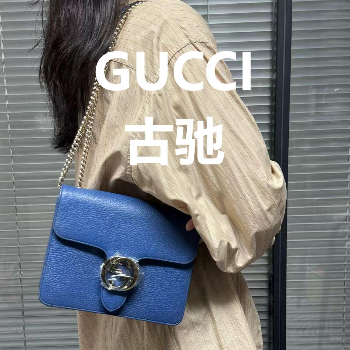 95新 GUCCI/古驰 蓝色双Gwoc斜挎包/甜甜优选/57412顺延