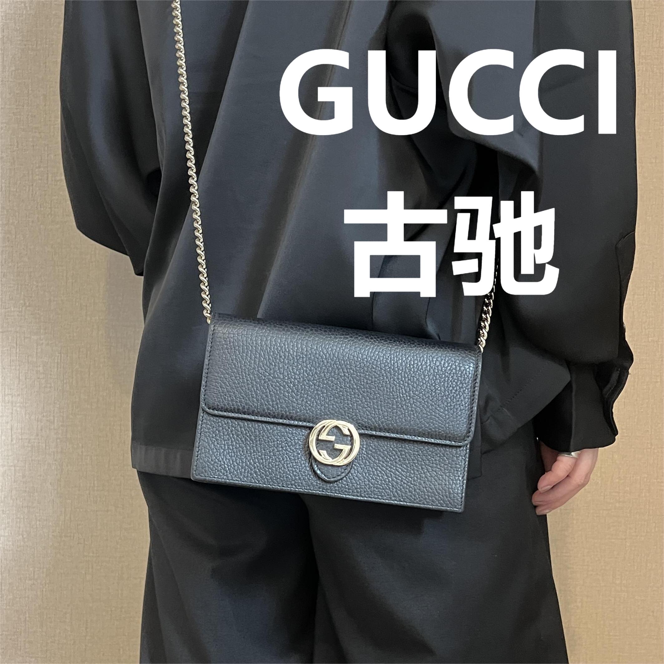 95新 GUCCI/古驰 黑色双Gwoc斜挎包/甜甜精选/53855顺延