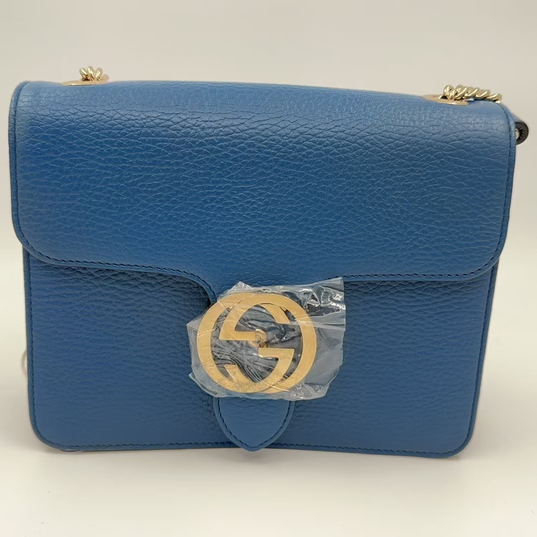 95新 GUCCI/古驰 蓝色双G风琴链条包/云海优选/57412