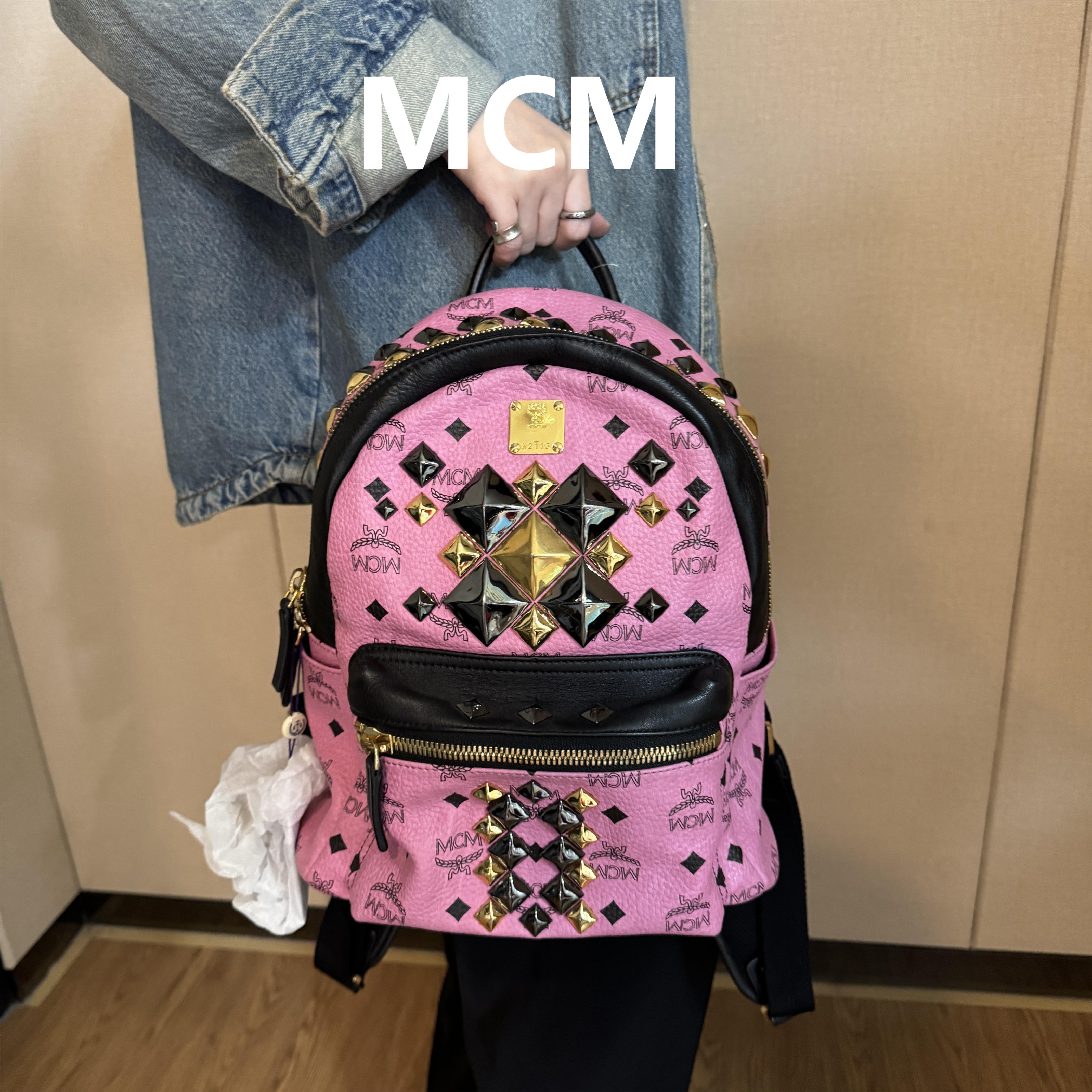 95新 MCM 粉色黑金钻钻双肩包/甜甜优选/54583