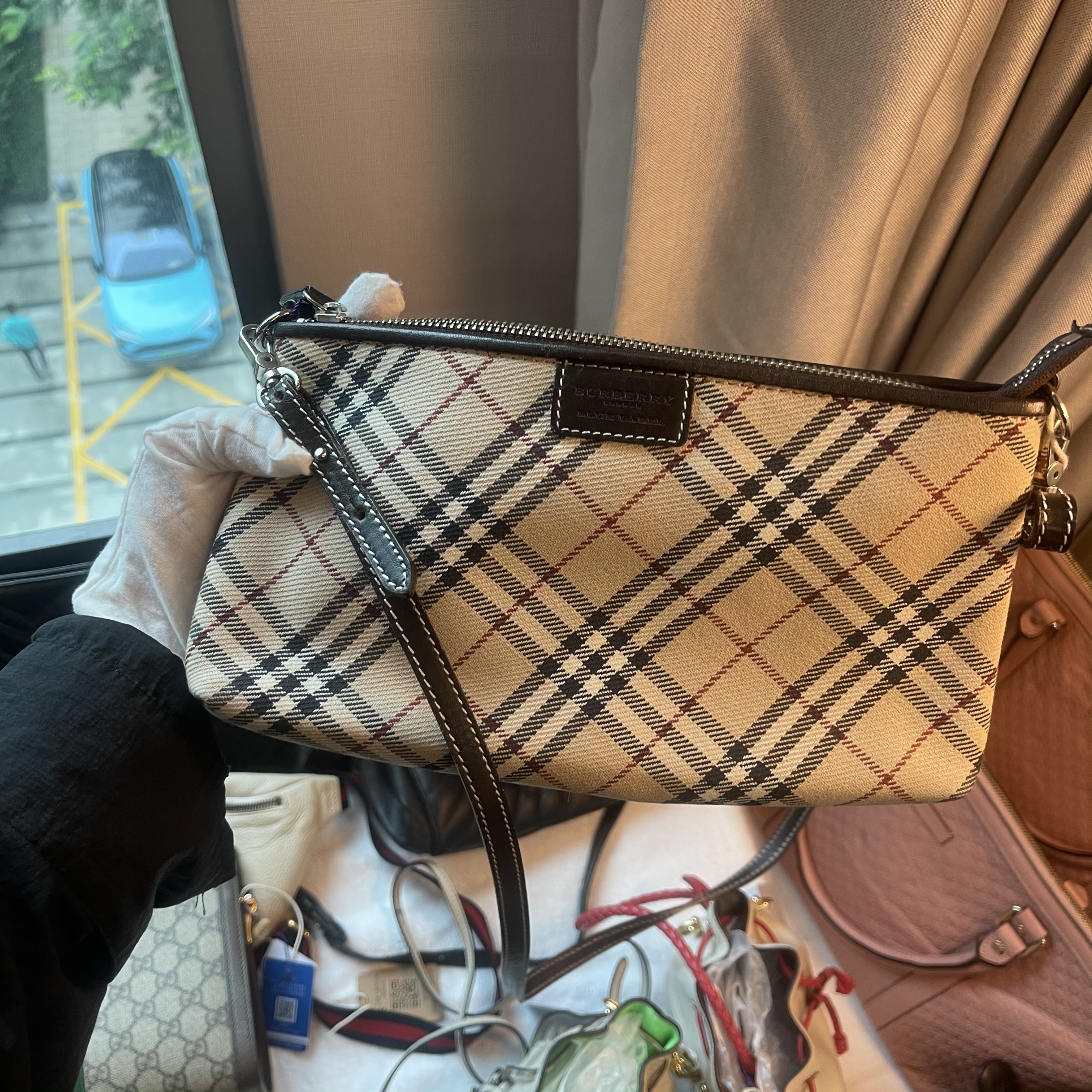 95新 BURBERRY/博柏利 经典格纹麻将包单肩斜跨包/甜甜在包展