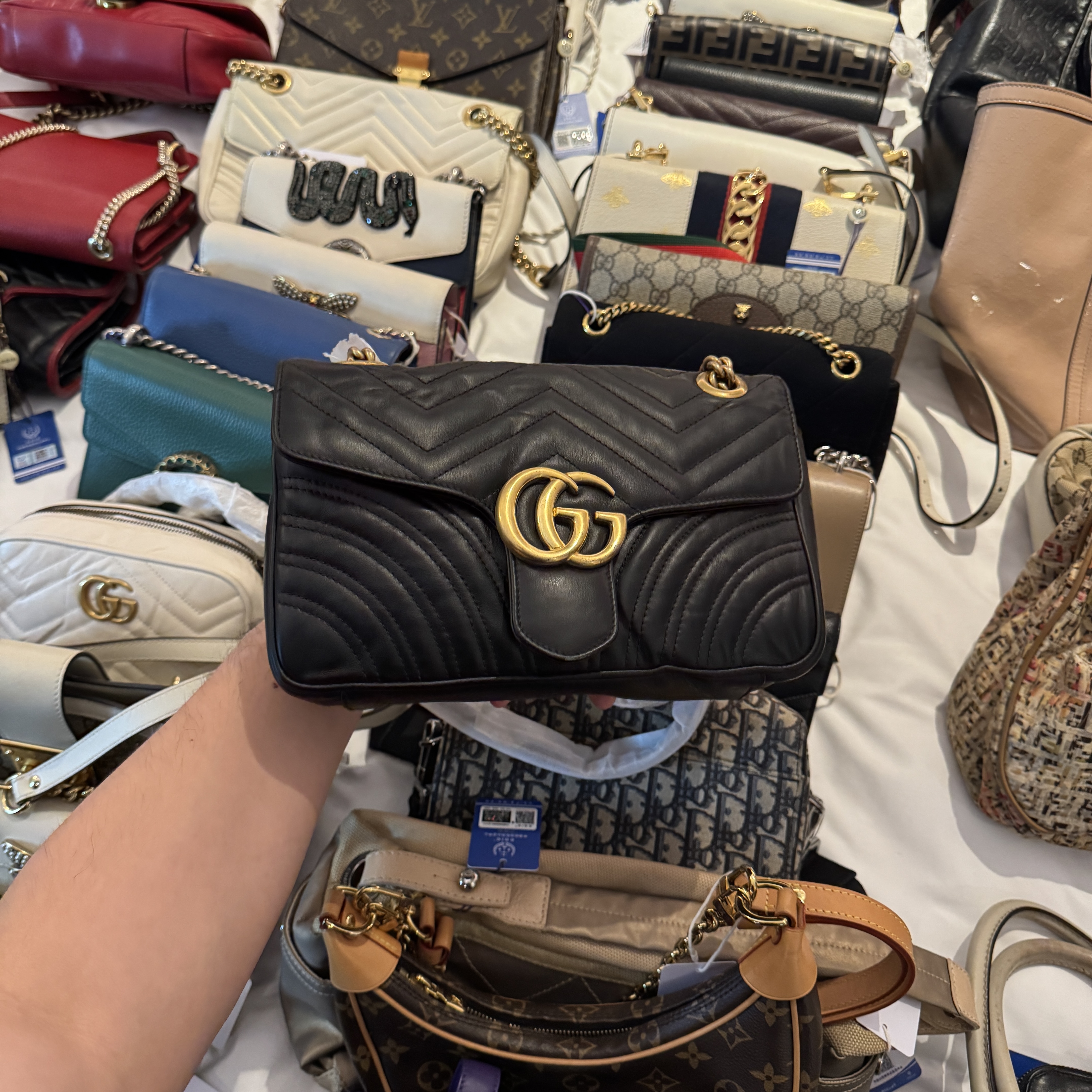 95新 GUCCI/古驰 黑色马蒙26单肩斜跨包/甜甜在包展/顺延