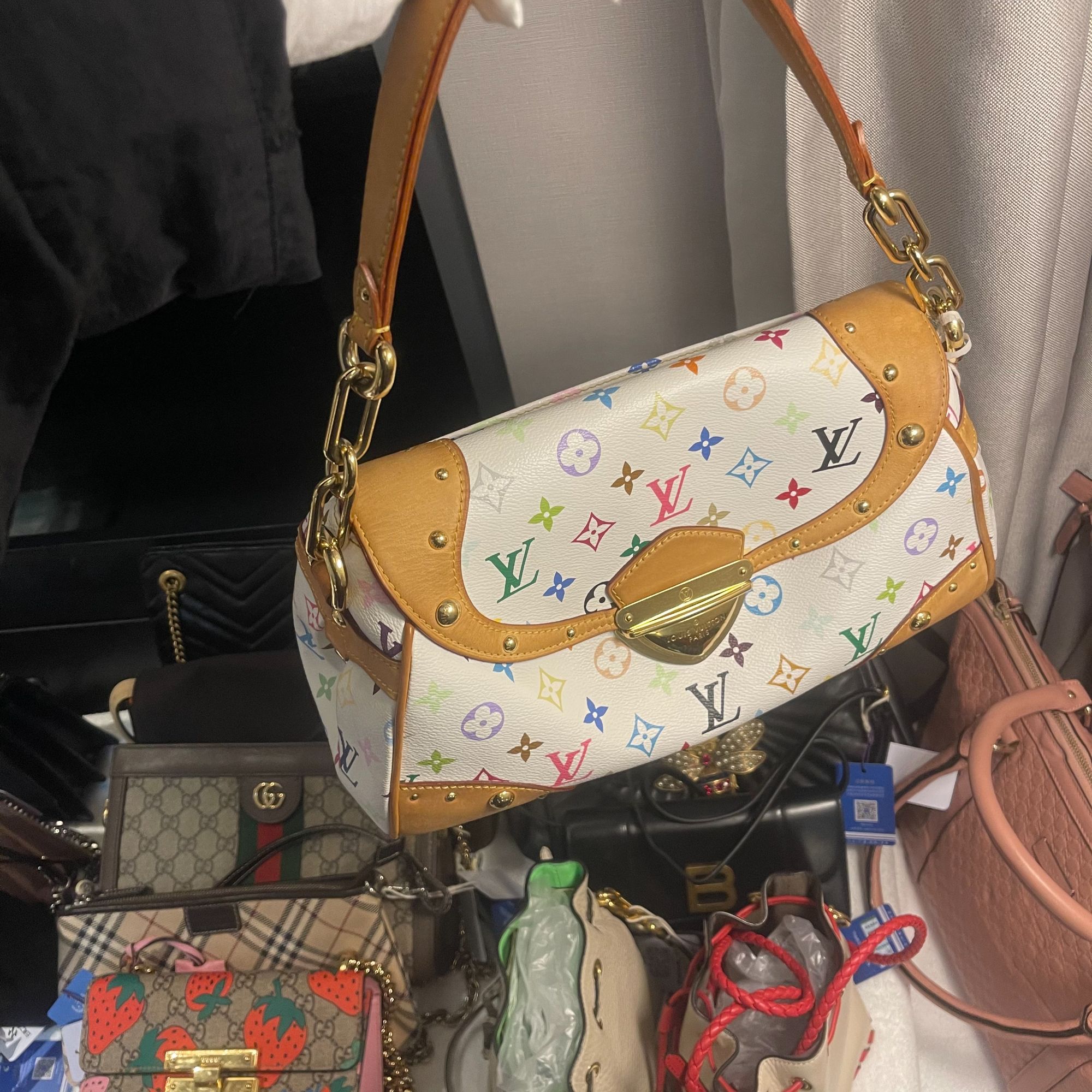95新 LouisVuitton/路易威登 白三彩梦露包单肩包/甜甜在包展