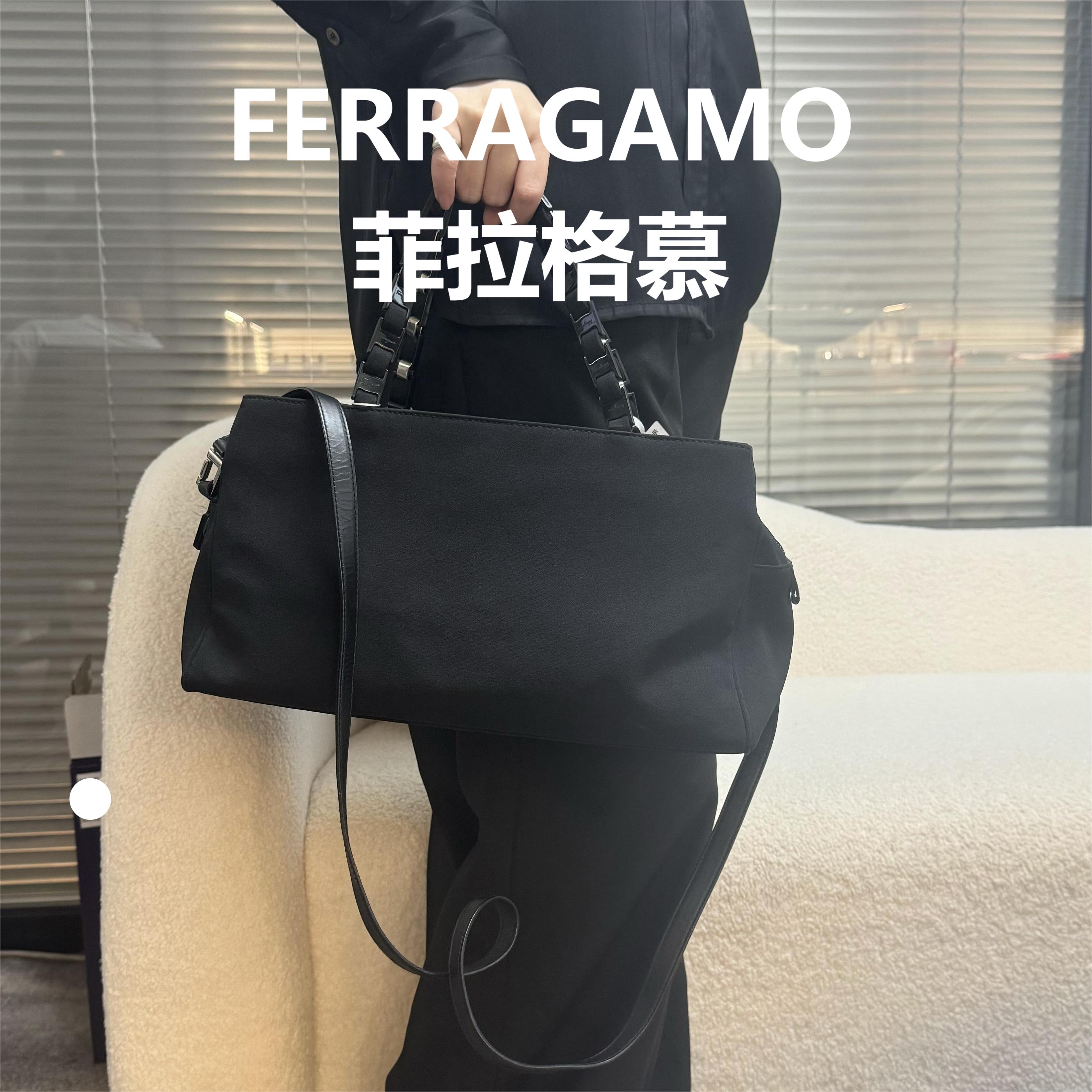 95新 FERRAGAMO/菲拉格慕 黑色托特手提斜跨包/甜甜精选/68844