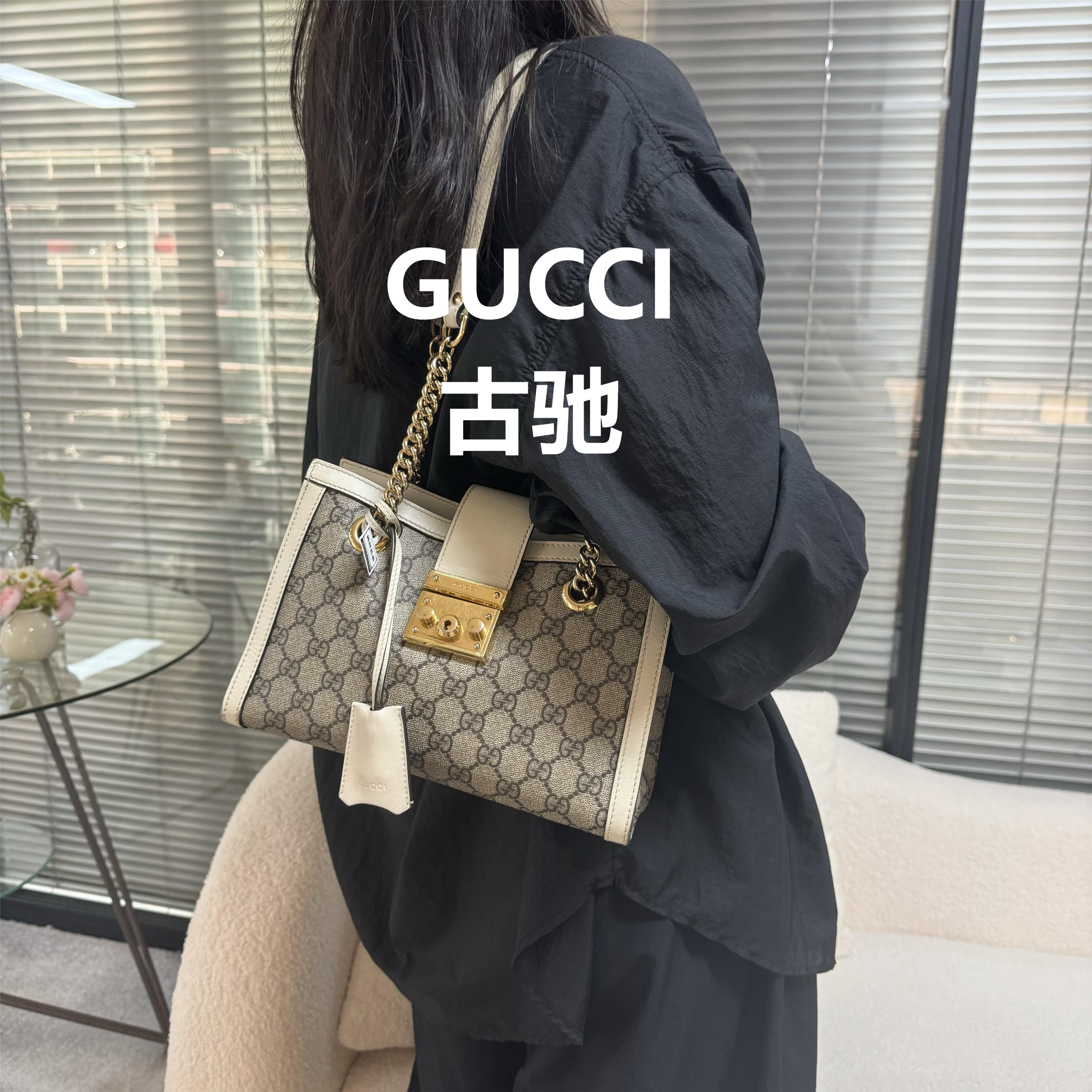 99新 GUCCI/古驰  白色老花padlock/云海优选/52055