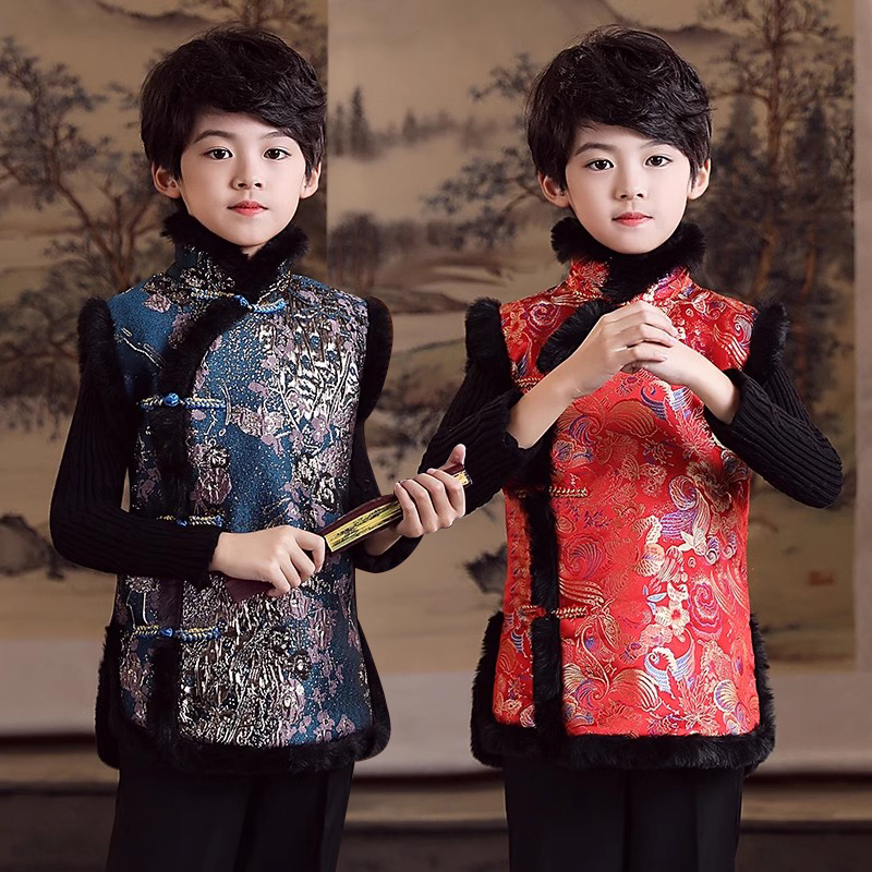 中国风男童马甲冬季儿童拜年服背心唐装男宝中式外套新年过年汉服