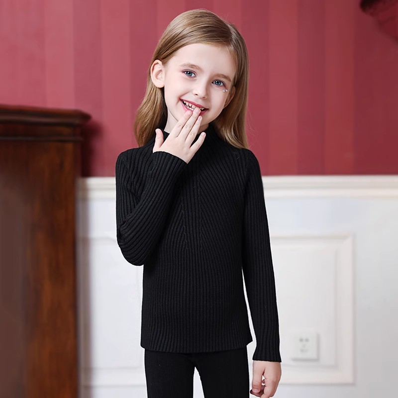 女童黑色毛衣套头半高领针织衫毛衣儿童打底衫秋冬季毛衣内搭上衣