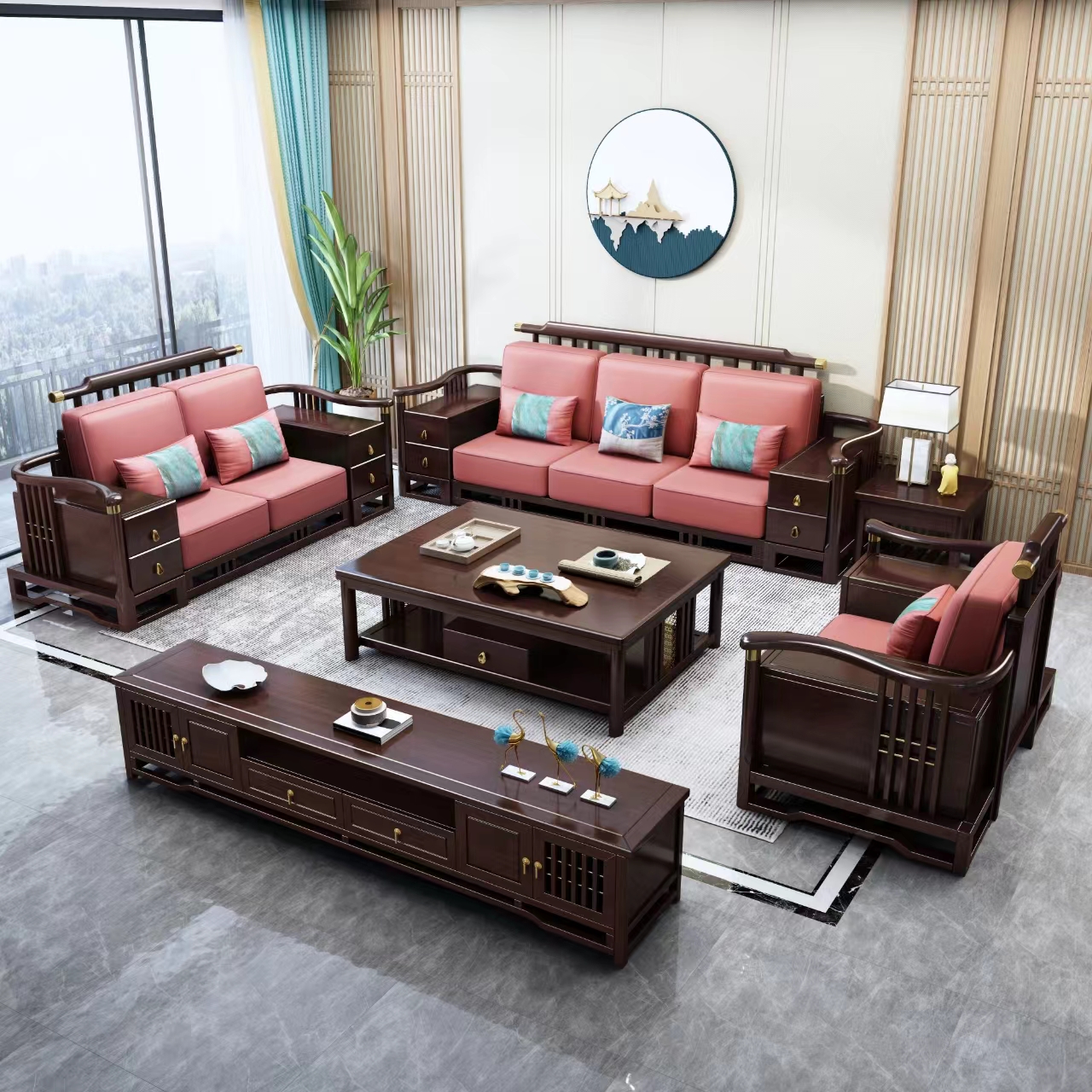 新中式实木沙发组合乌金木沙发客厅家用高箱储物沙发成套家具