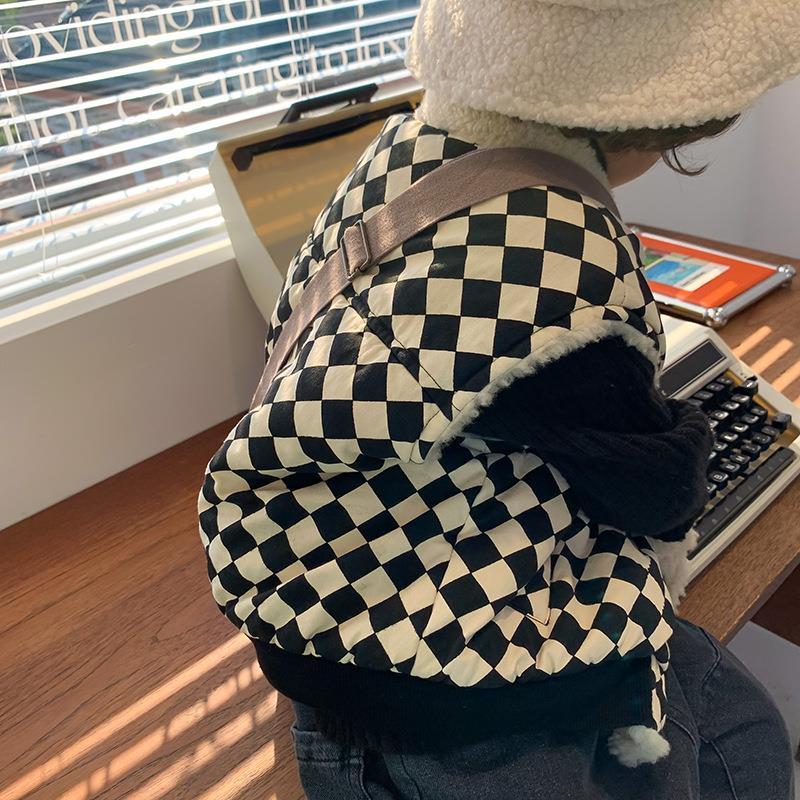 2023冬款儿童格子厚款马甲女童宝宝保暖背心外套加绒上衣潮