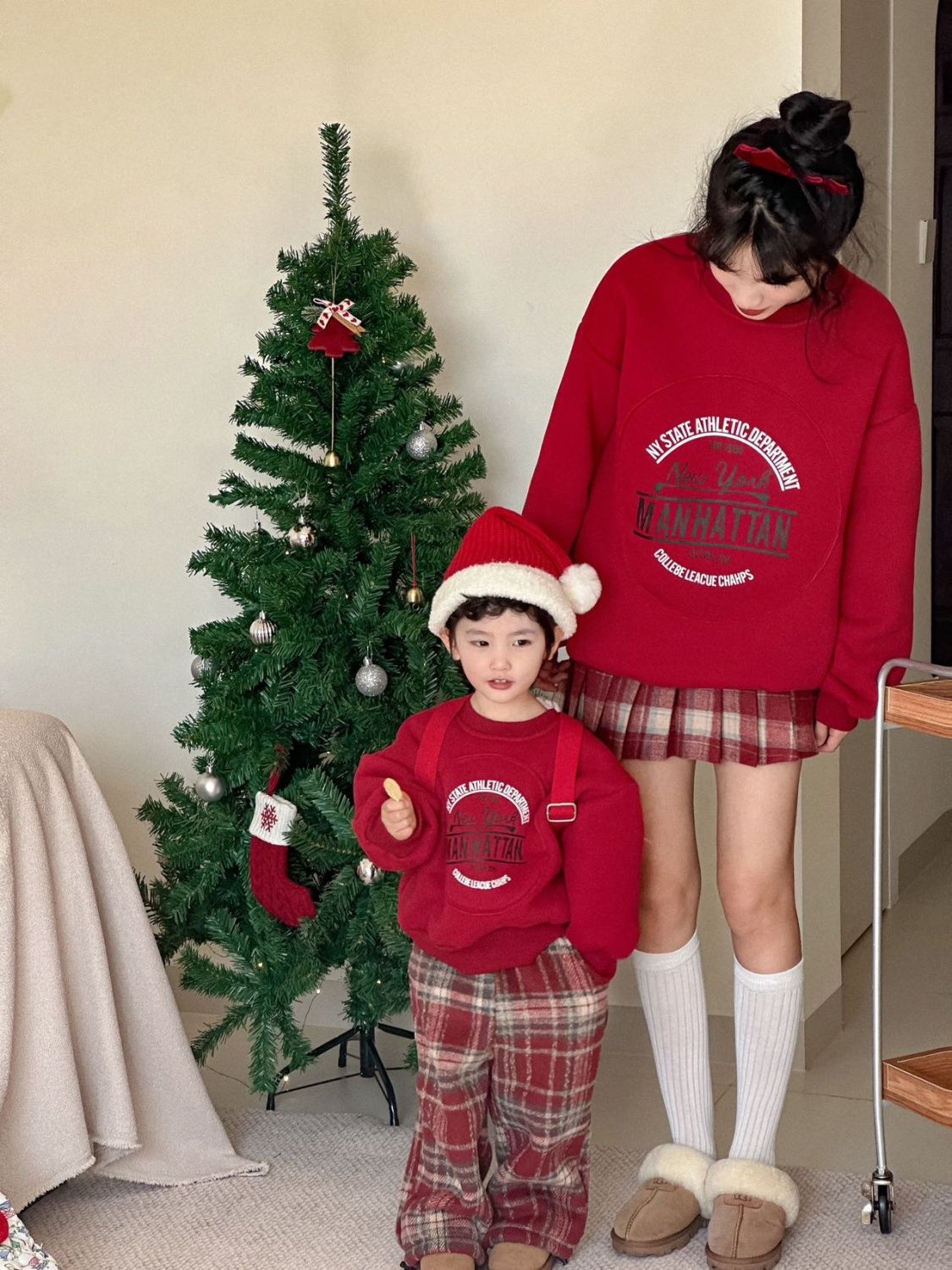 2023圣诞过年服穿搭儿童男女童加绒套装冬季新款外套卫衣宝宝洋气