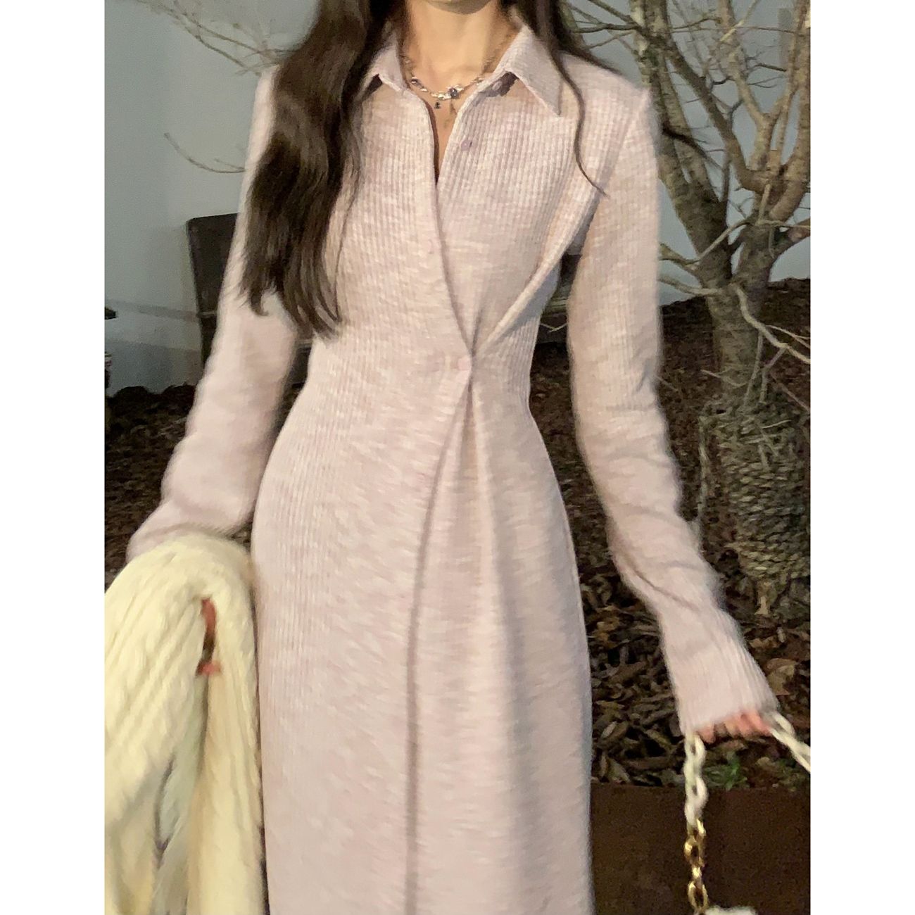 纯欲高级感polo翻领打底连衣裙女秋冬修身ins甜辣减龄氛围感长裙