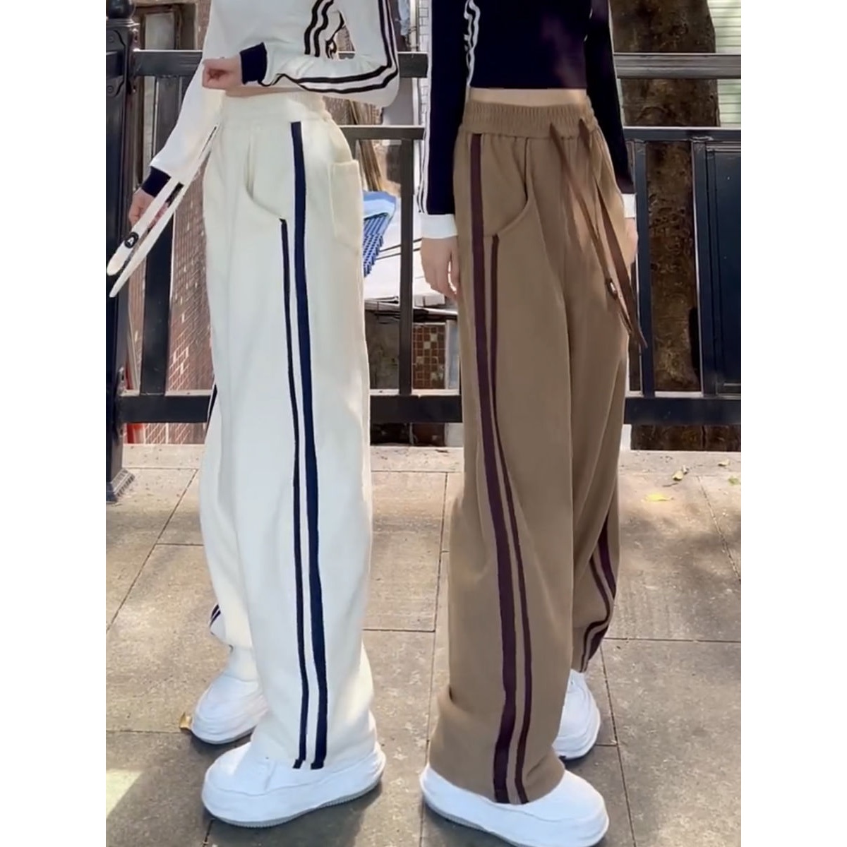 2023秋新款大码宽松显瘦高腰休闲运动裤子胖妹妹垂感显高阔腿