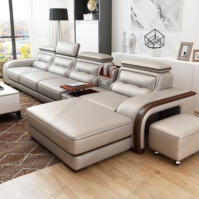 康唯美意式客厅极简沙发头简约弧形小户型储物智能多功能皮沙发