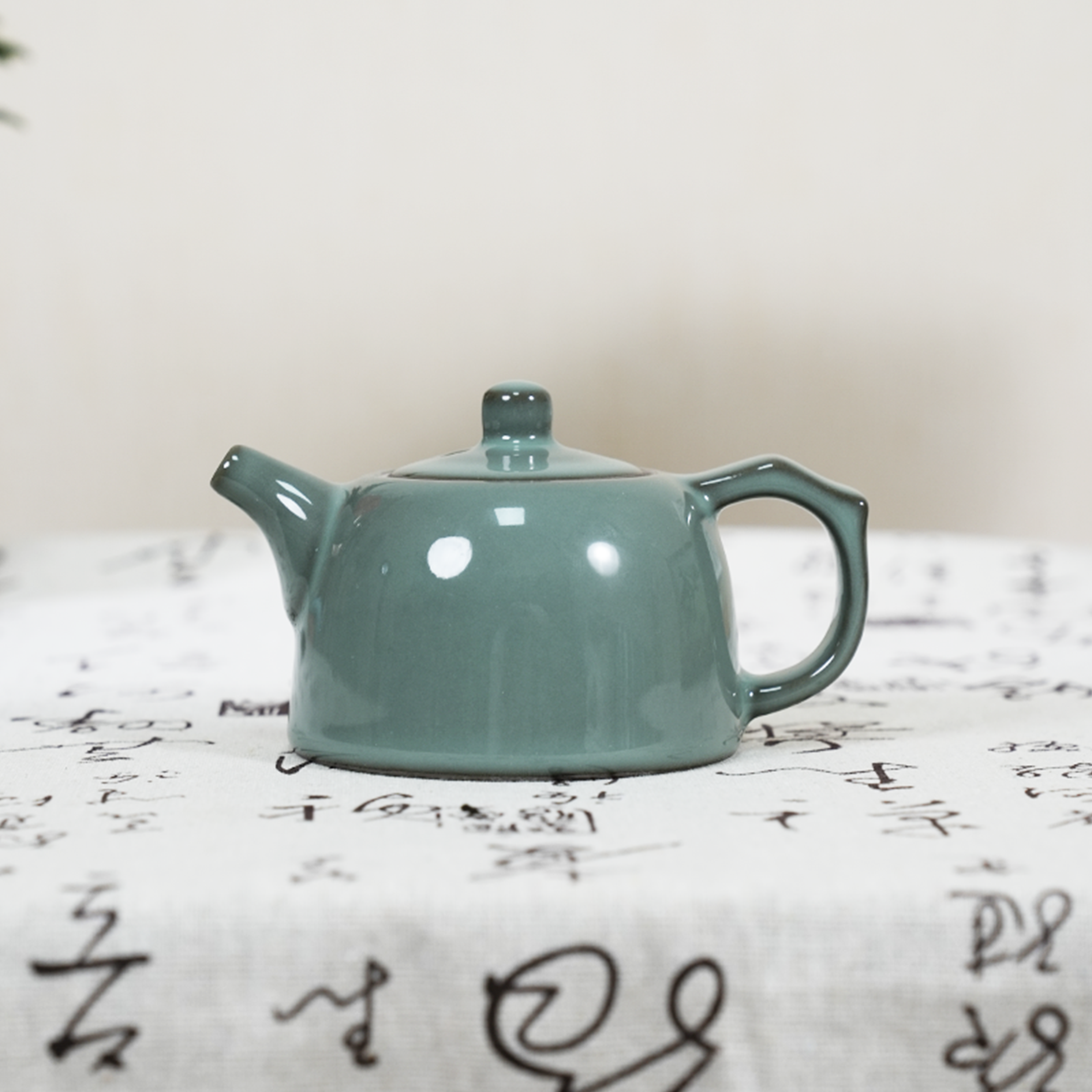 密色釉猪油冻秦权壶蓝色绿色复古家用陶瓷汝窑青瓷墨绿天青色手工