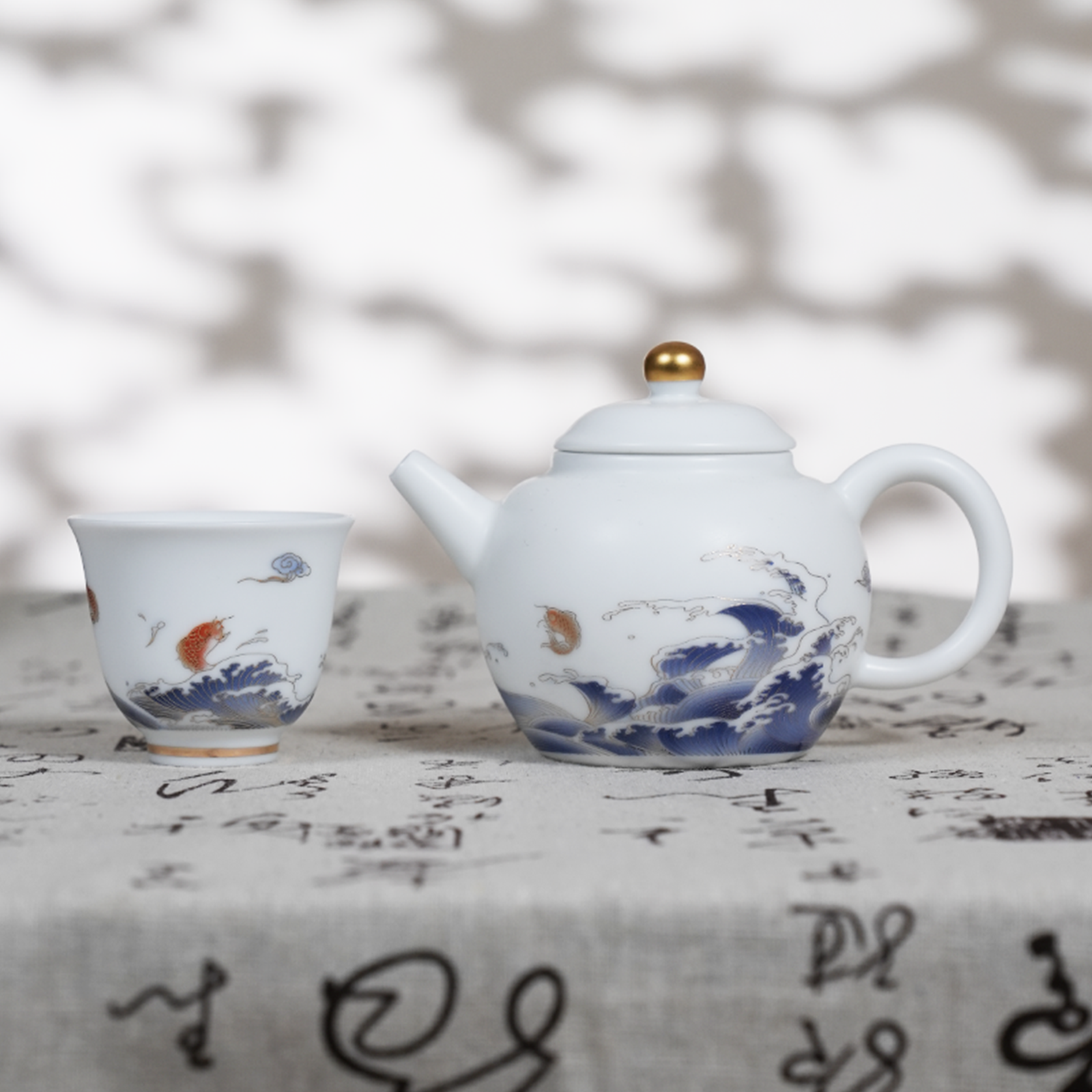 冰种素烧鱼跃龙门茶壶套组复古家用陶瓷创意大容量中式大号精美美