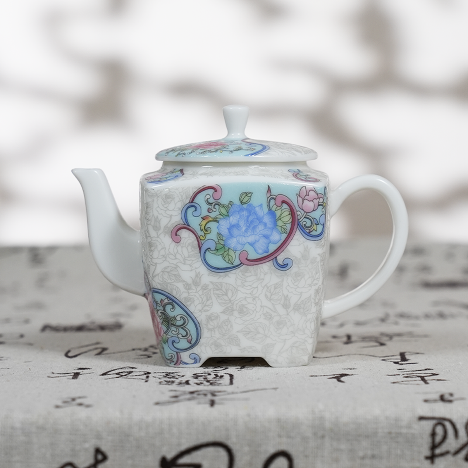 万花掐丝银四方壶复古家用陶瓷创意大容量纯手工中式蝶恋花精美美