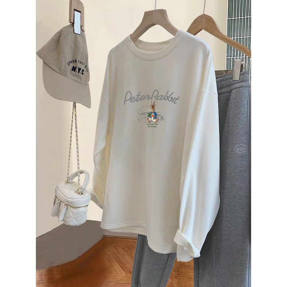 胖妹妹240斤大码卡通减龄加厚磨毛T恤打底衫女装秋冬宽松长袖上衣