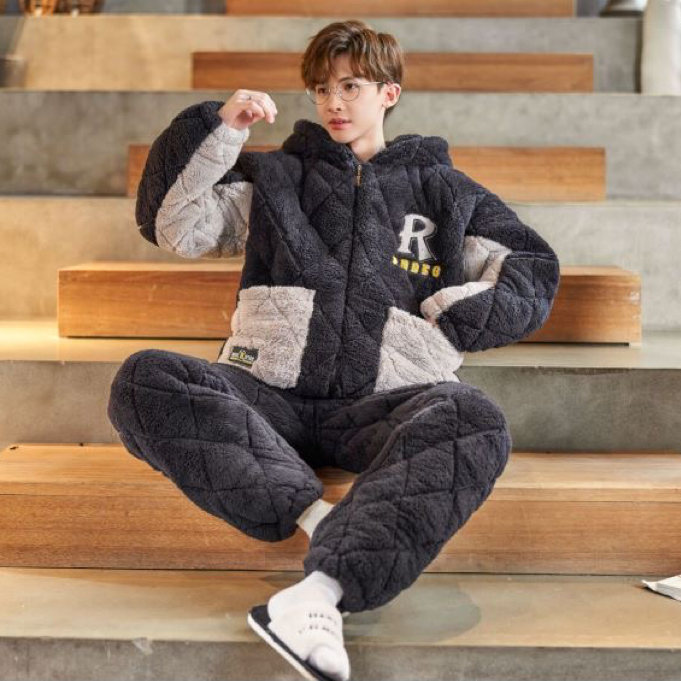 2024年冬季男士三层夹棉加厚保暖时尚睡衣居家外穿两不误2332