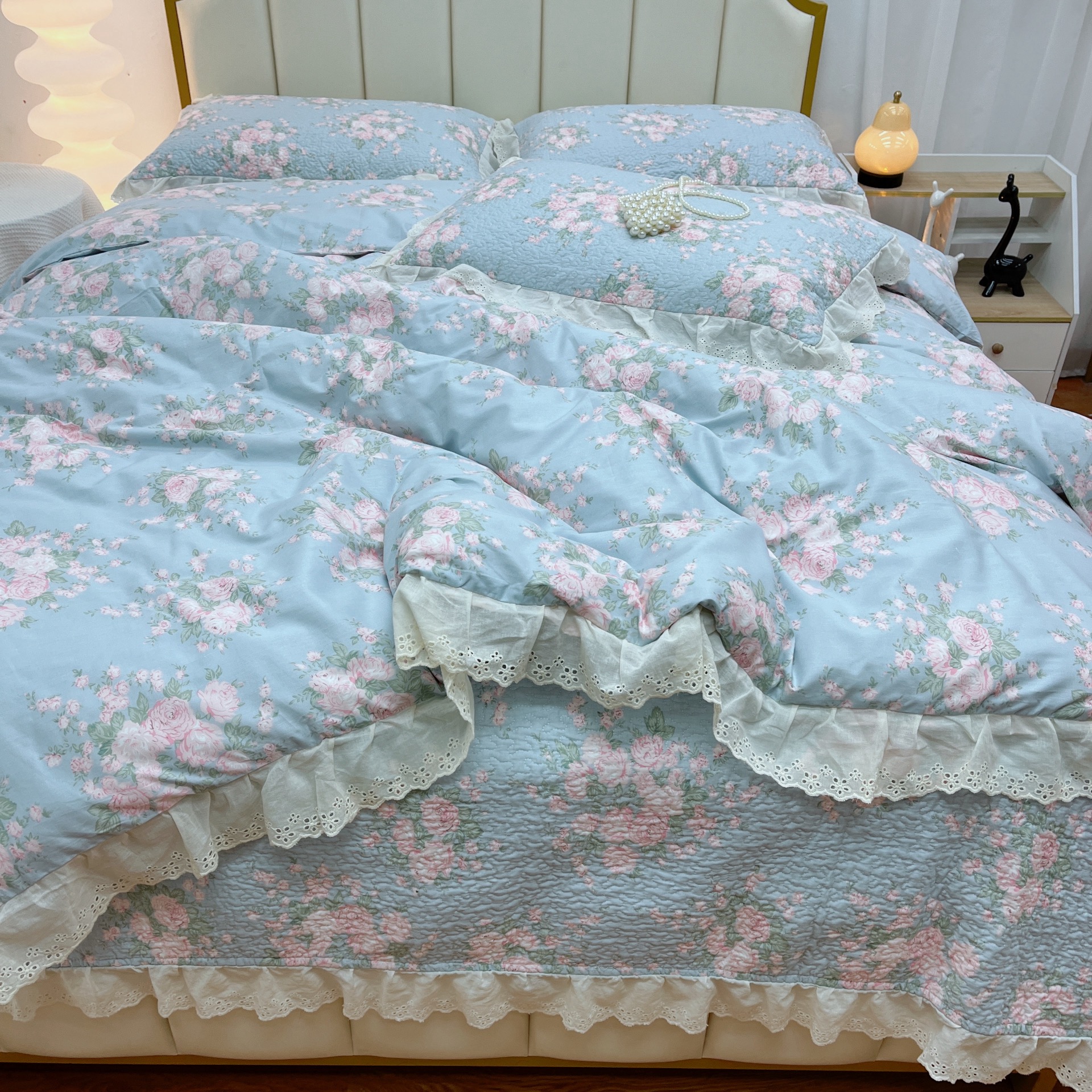 米雪  ！法式棉花棉砂洗床盖三件套  加厚防滑不跑床升级版床单