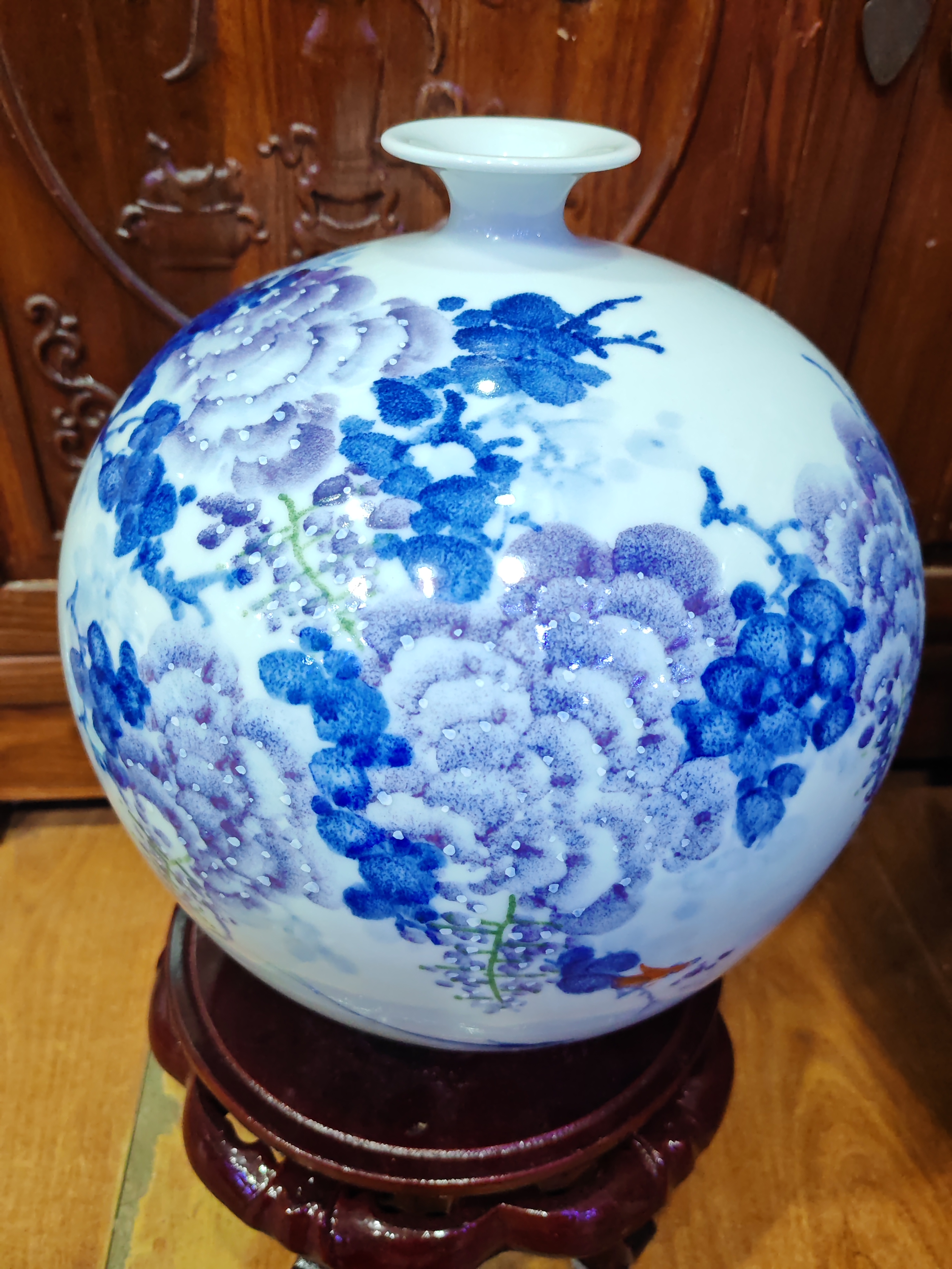 景德镇，青花石榴瓶，紫气东来徐建明大师伯