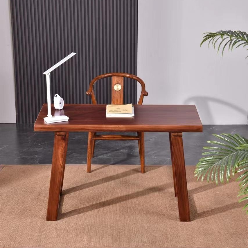 老榆木书桌实木餐桌新中式茶桌简约办公桌直拼大板原木风定制