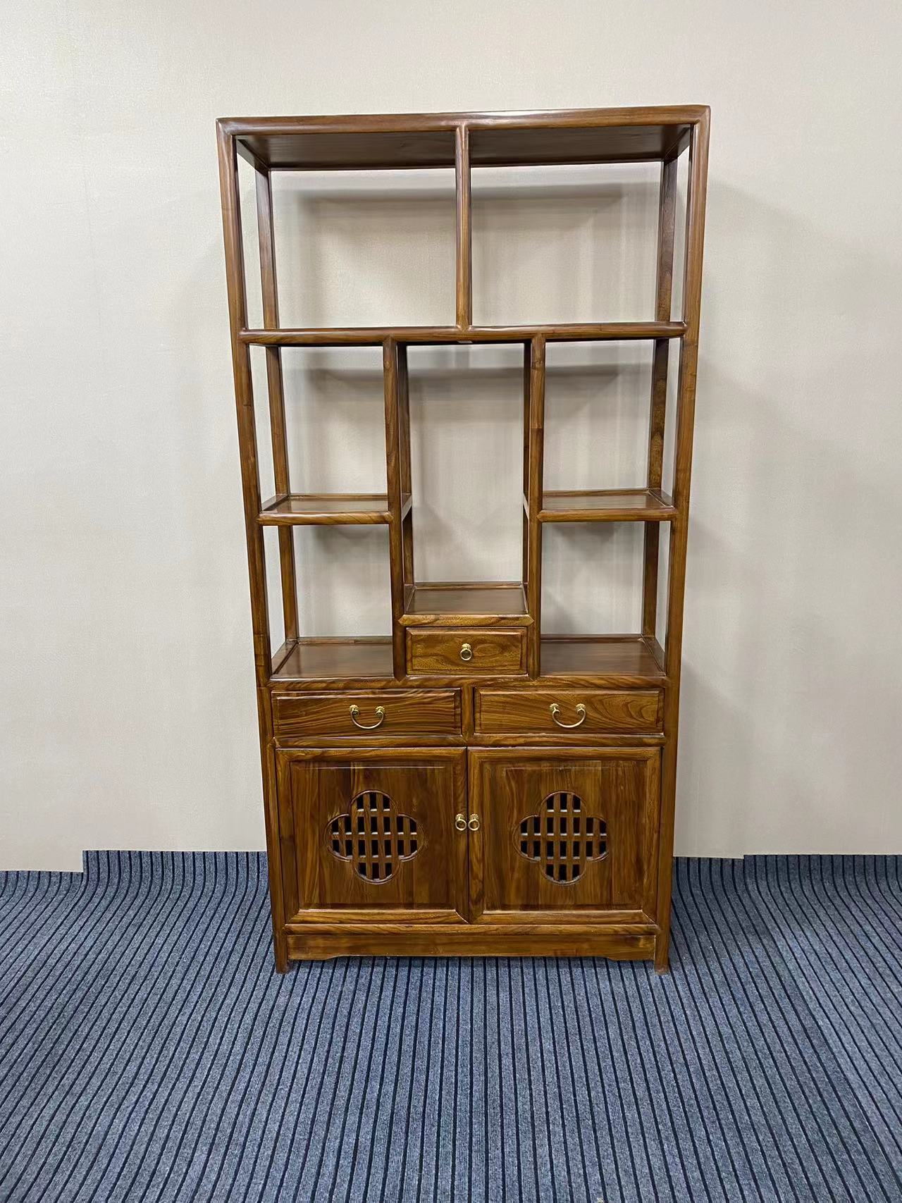 新中式老榆木实木博古架书架