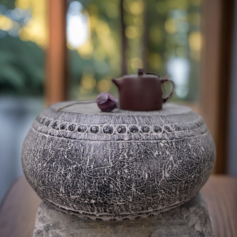 中式石雕茶台摆件 禅意石鼓 