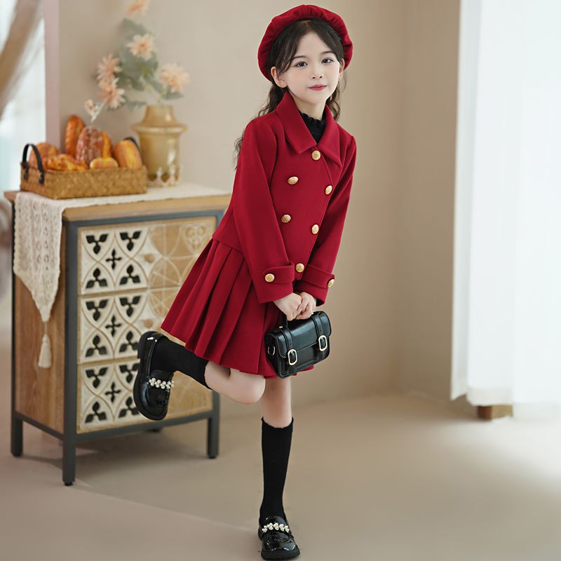 女童套装秋冬2023新款潮流时髦公主小香风儿童保暖毛呢两件套裙子