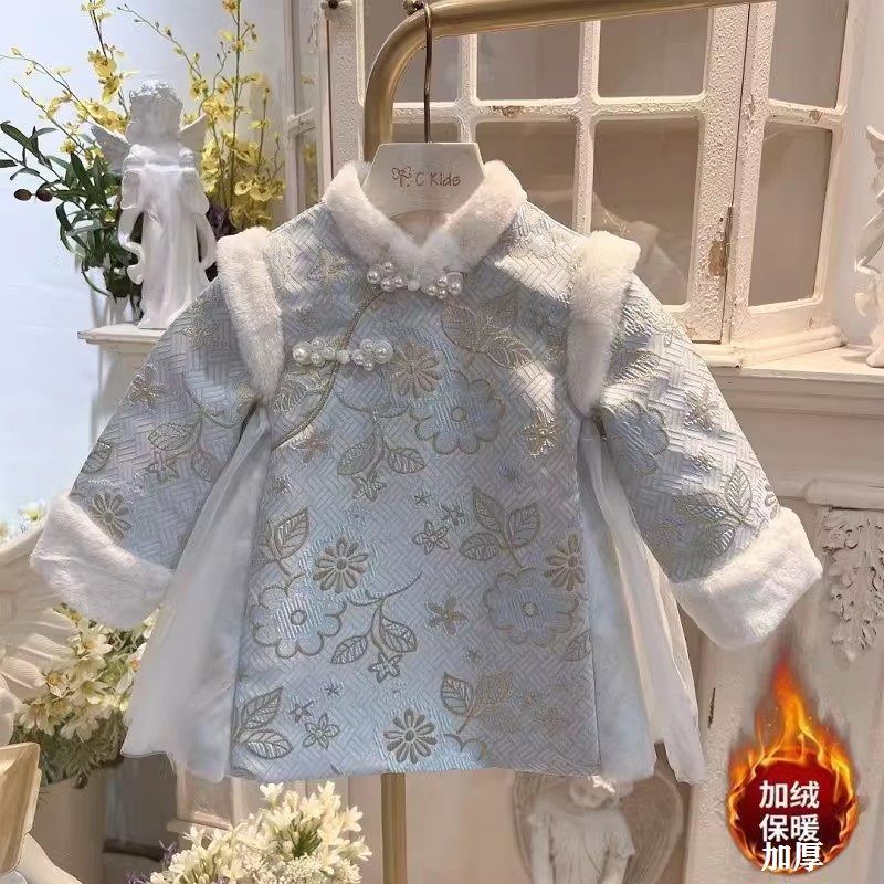 女童旗袍连衣裙周岁唐装中国秋冬季宝宝加绒加厚汉服儿童拜年洋气