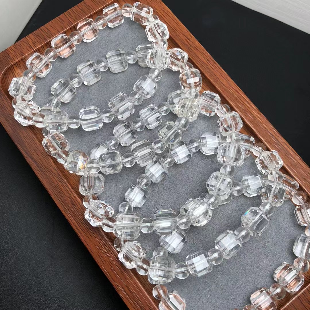 天然白水晶方糖手串