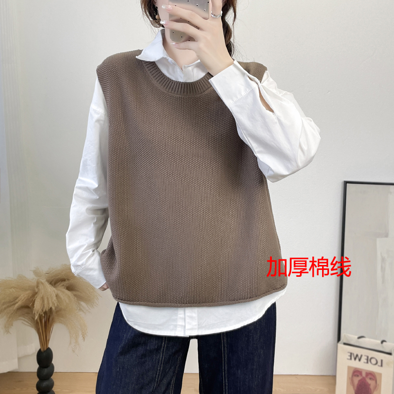 时尚圆领针织马甲女无袖显瘦外穿休闲套头背心春秋款简约马夹