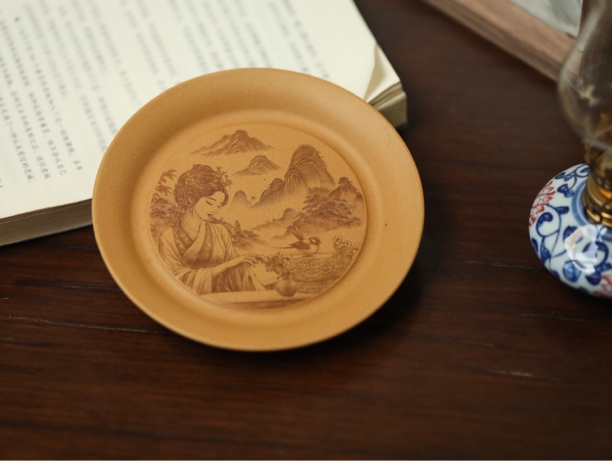 【花间·茶器】紫砂黄段泥壶承杯垫·美人干泡·直径13厘米