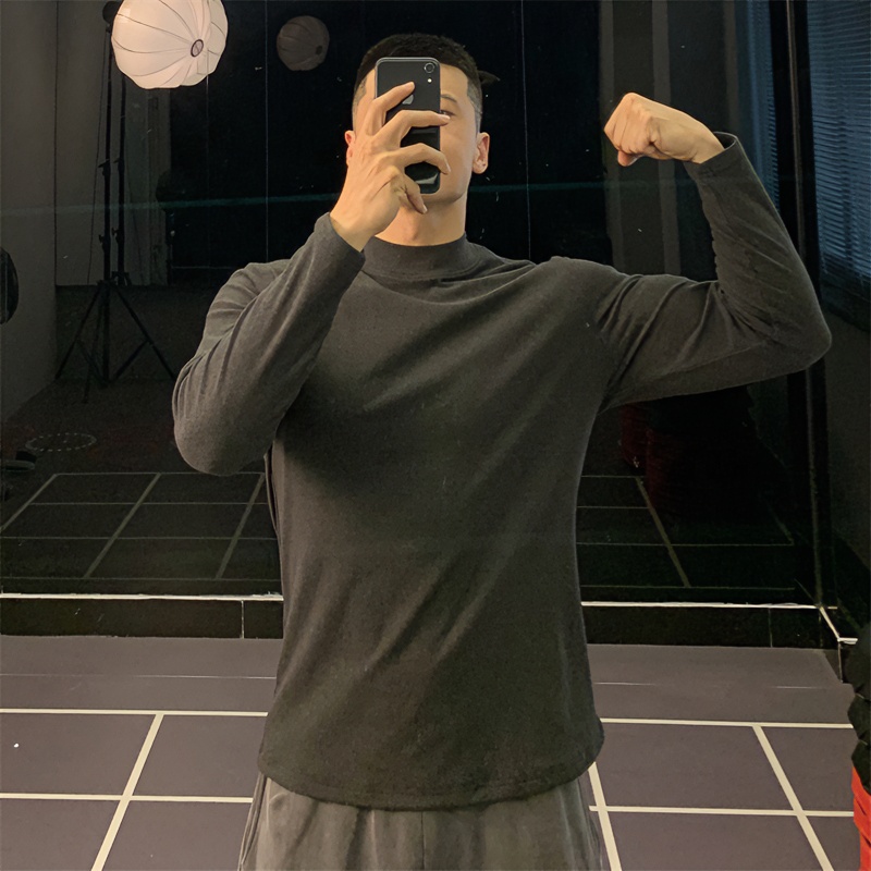 德绒磨毛修身运动长袖T恤健身衣服男士秋冬打底衫内搭上衣训练服