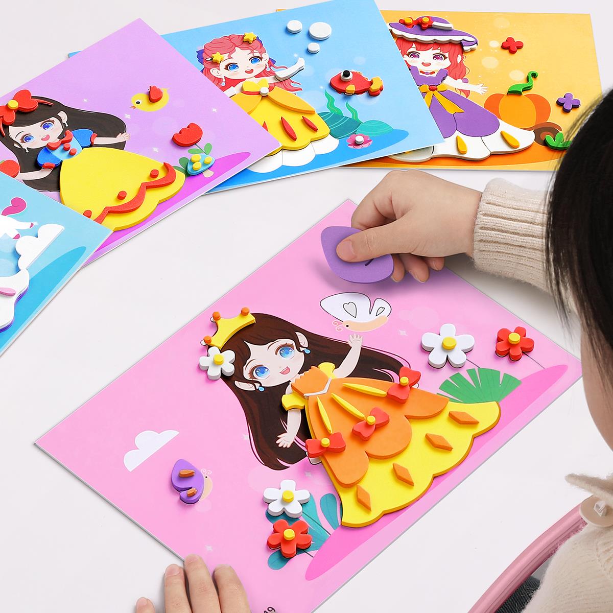 儿童手工diy立体黏贴画3d幼儿园制作材料包女孩子的玩具女童贴纸